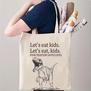 “Let’s Eat Kids – Punctuation Saves Lives” Canvas Tote Shopping Bag NEW & CUTE!